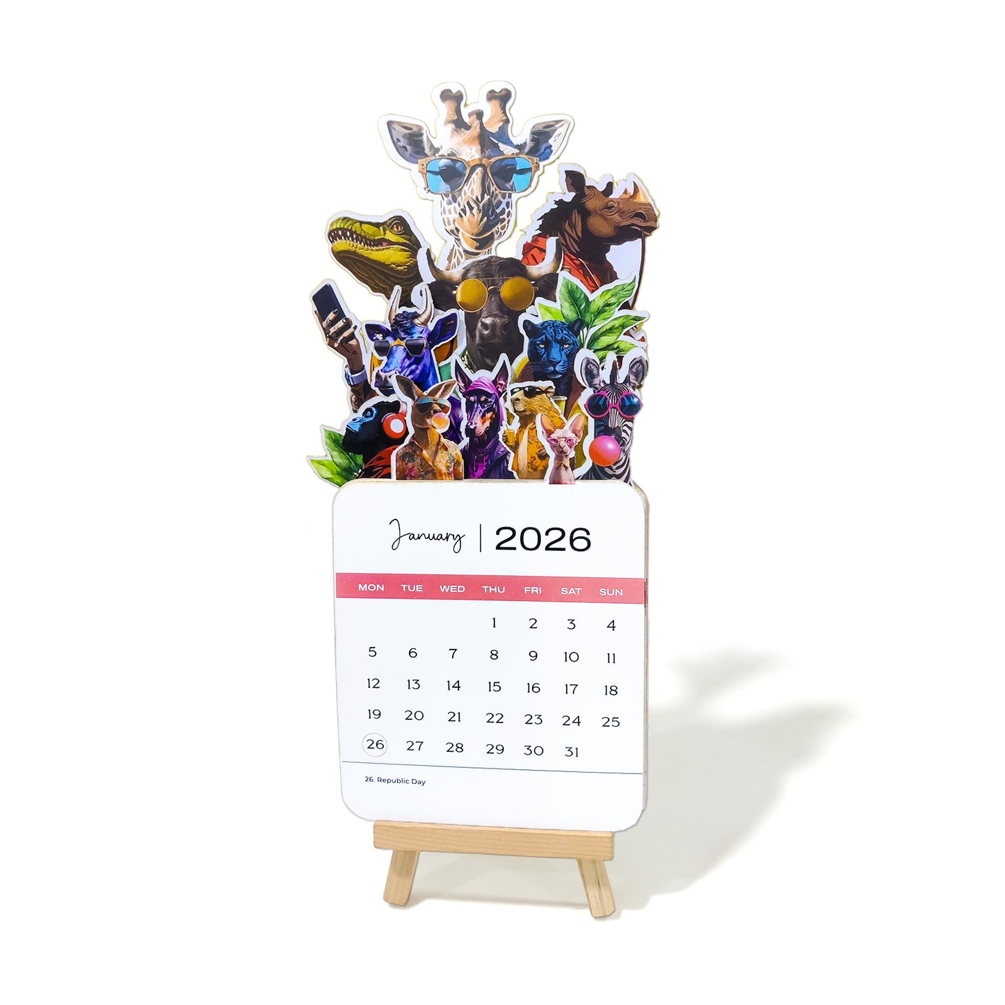 Papboo 2026 Die-Cut Desk Calendar- Animals