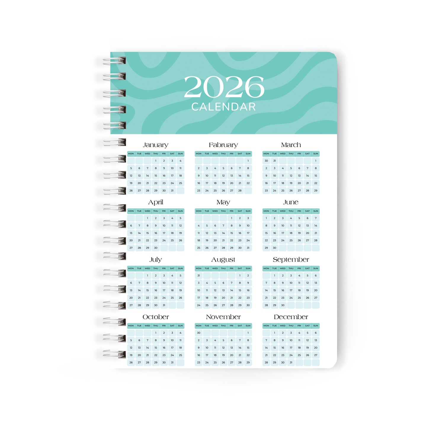 2026 Wiro Hardcover Diary with Calendar  (Green)