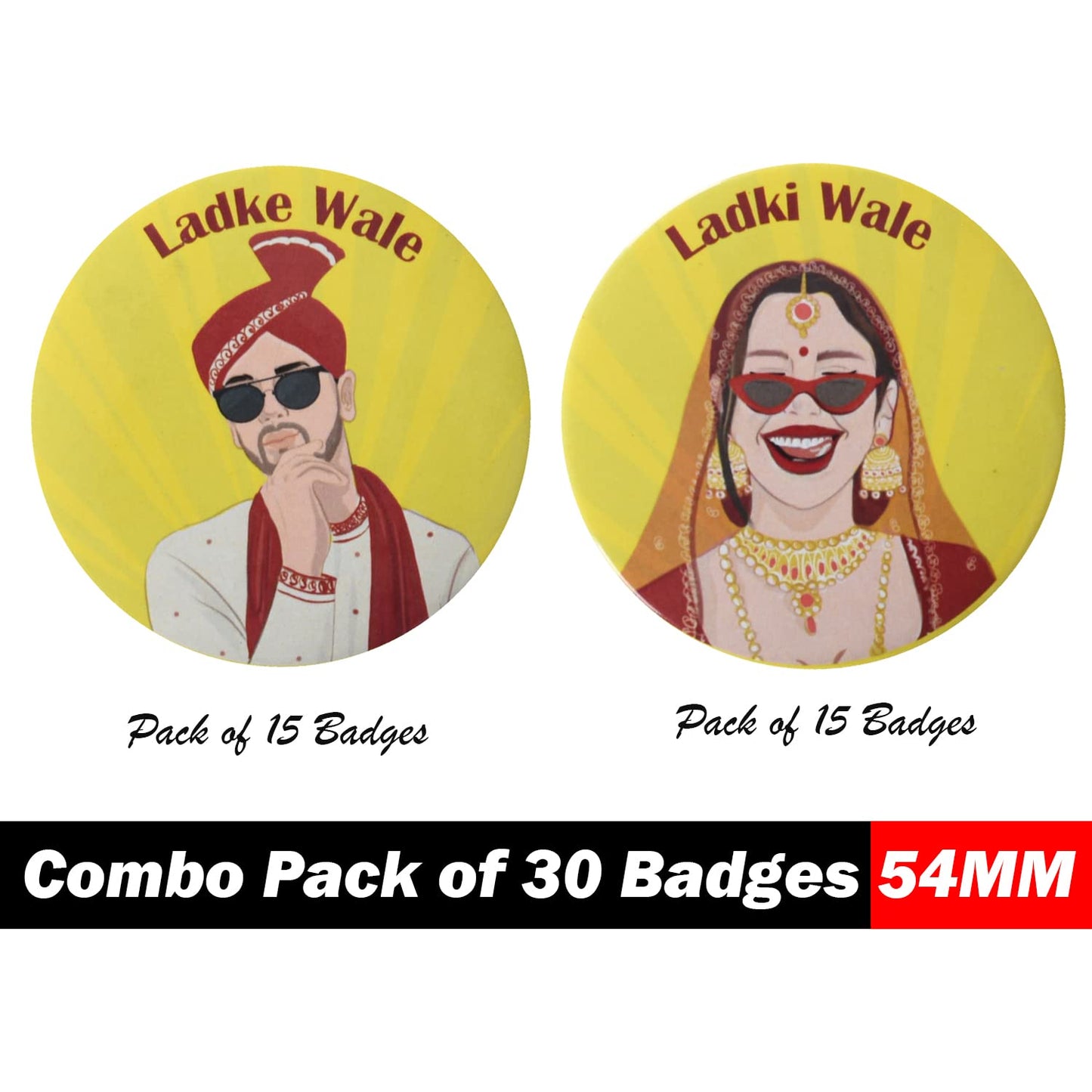Papboo Wedding Badges (Ladki Wale & Ladke wale Pack of 30)