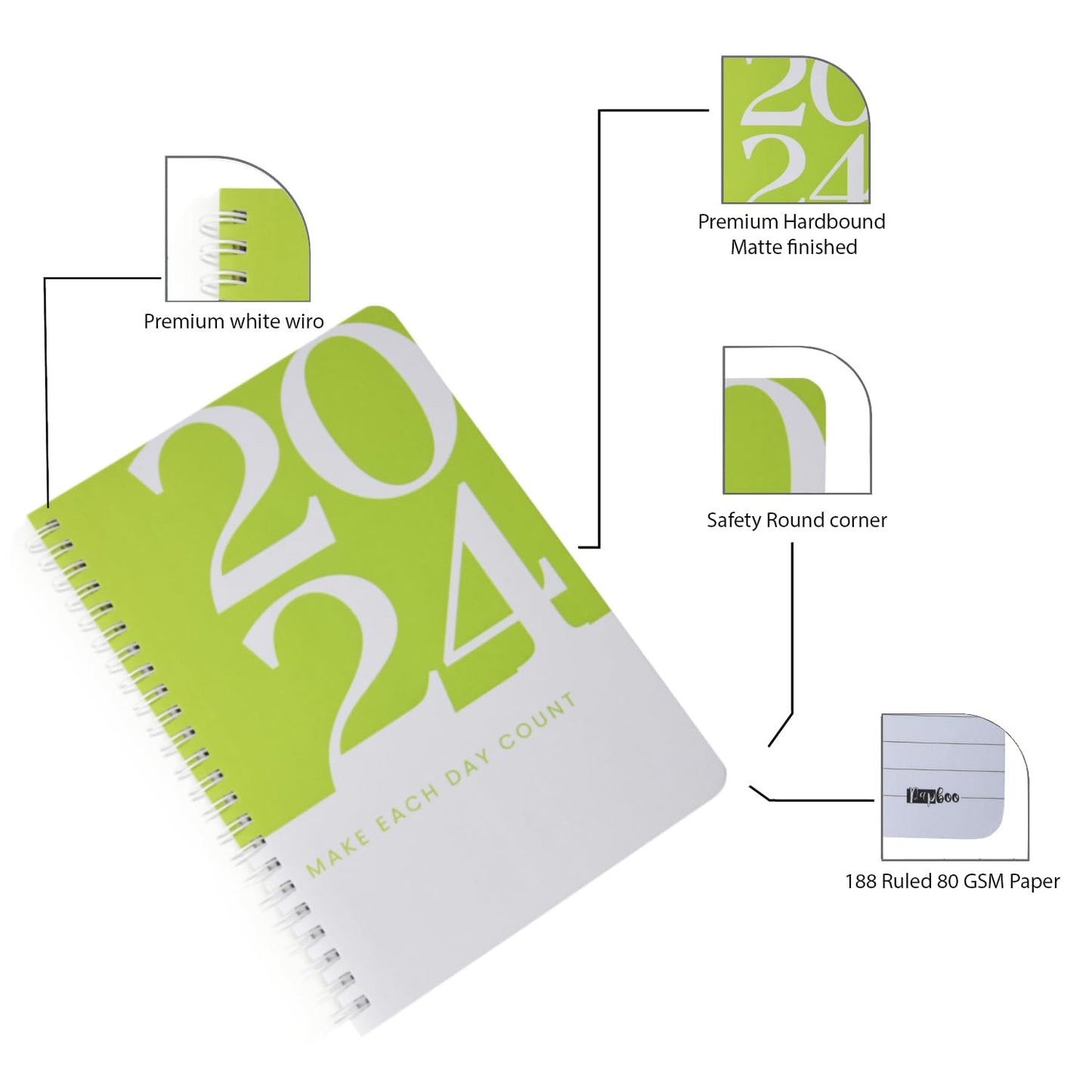 A5 Hardcover 2024 Diary with Calendar (Green)