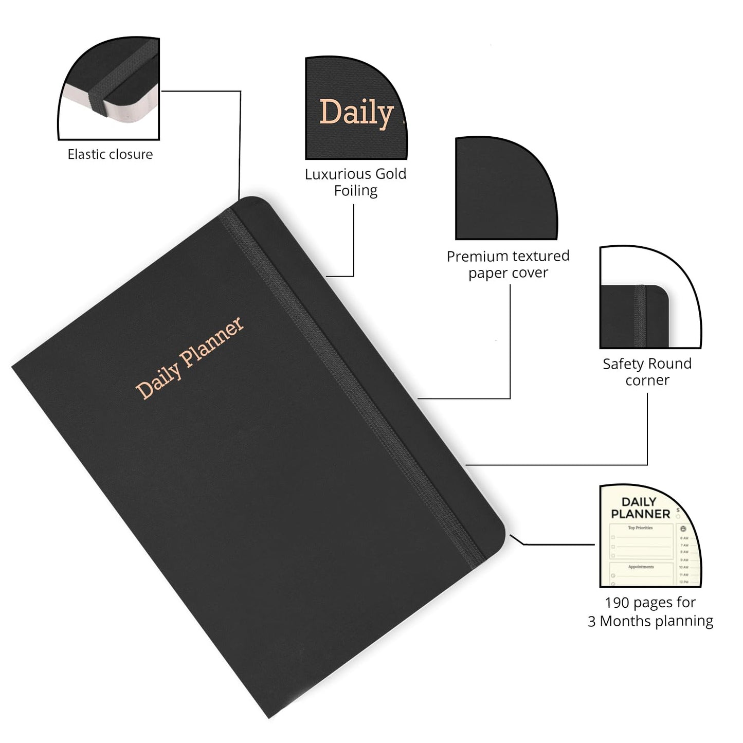 Executive Daily Planner For 3 Months Black