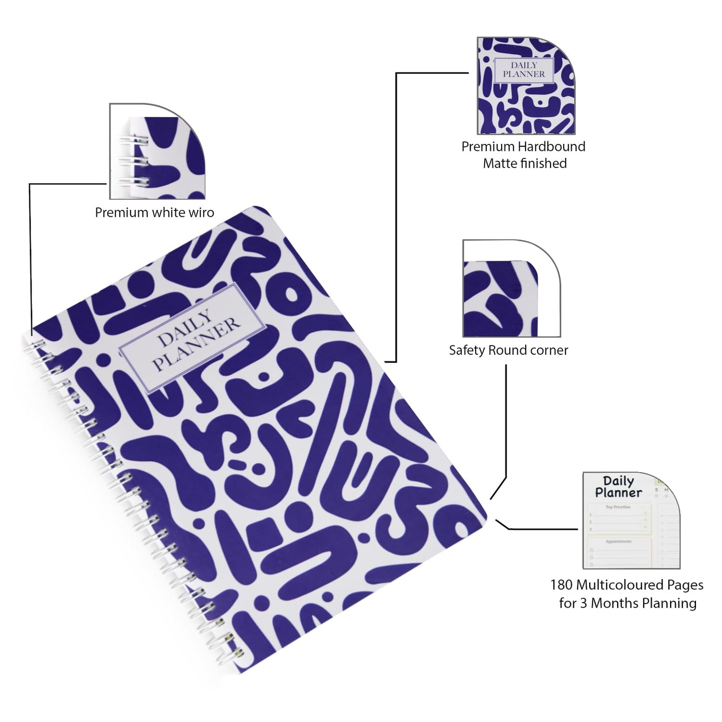 A5 Hardcover Daily Planner(Blue White)