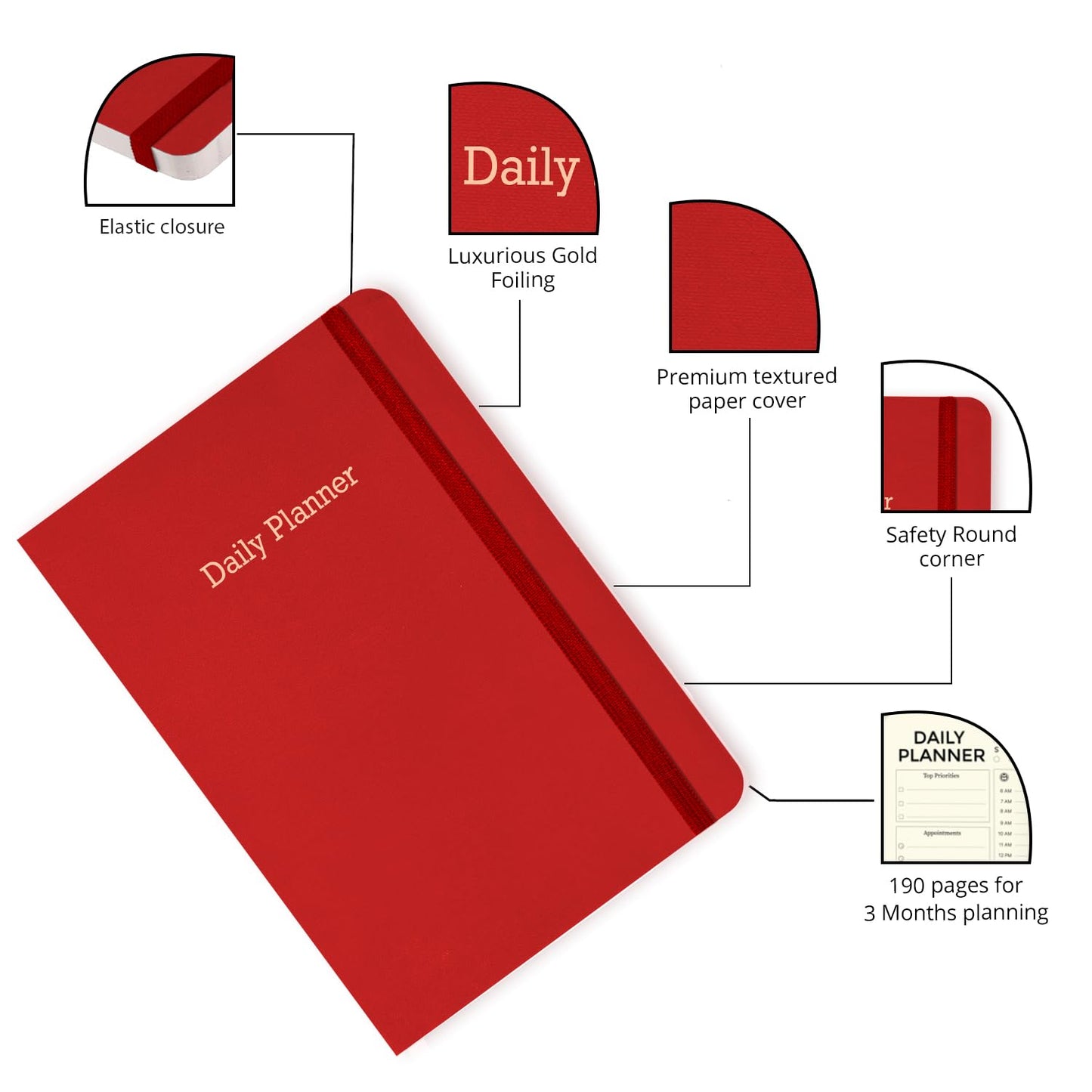 Executive Daily Planner For 3 Months - Red