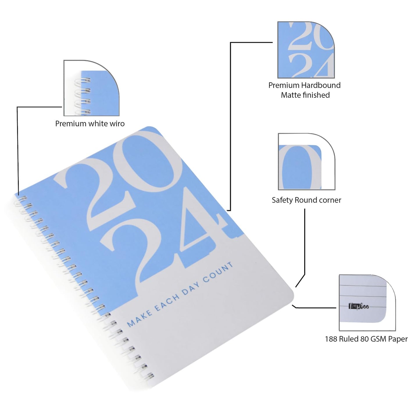 A5 Hardcover 2024 Diary with Calendar(Blue)