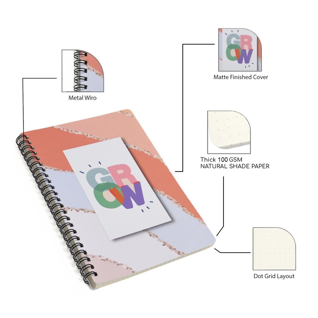 GROW ,Easy to Carry Spiral Wiro Notebook – Dot Grid