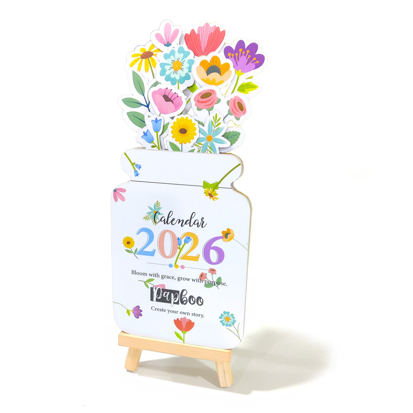 Papboo 2026 Die-Cut Desk Calendar- Flowers