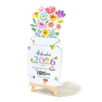 Papboo 2026 Die-Cut Desk Calendar- Flowers