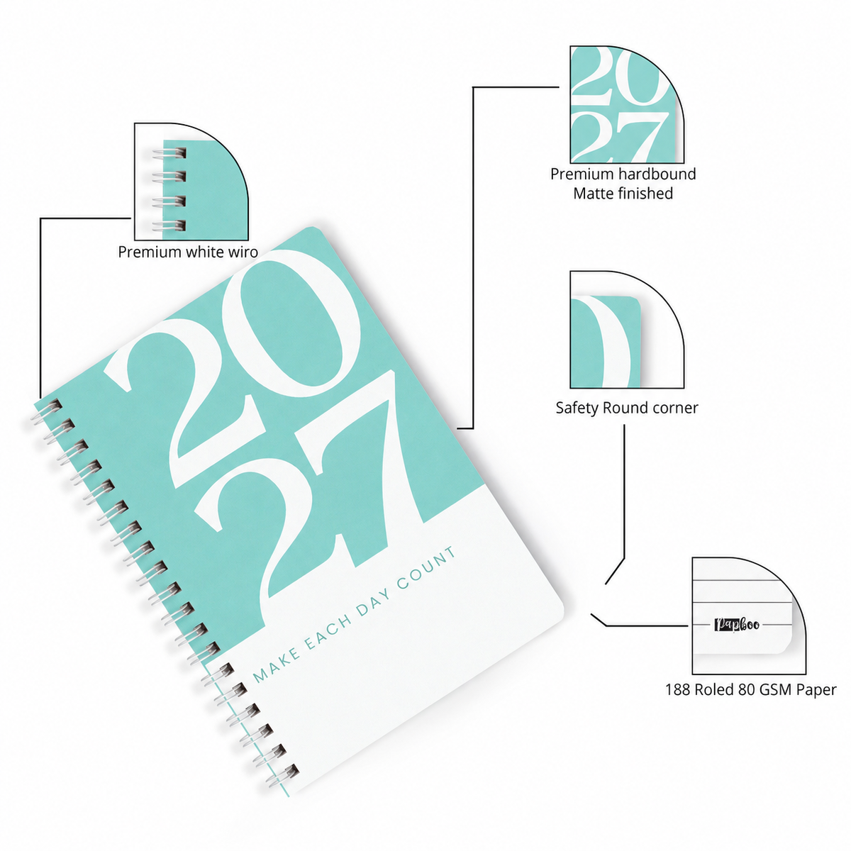 2027 Wiro Hardcover Diary with Calendar  (Tiffany)