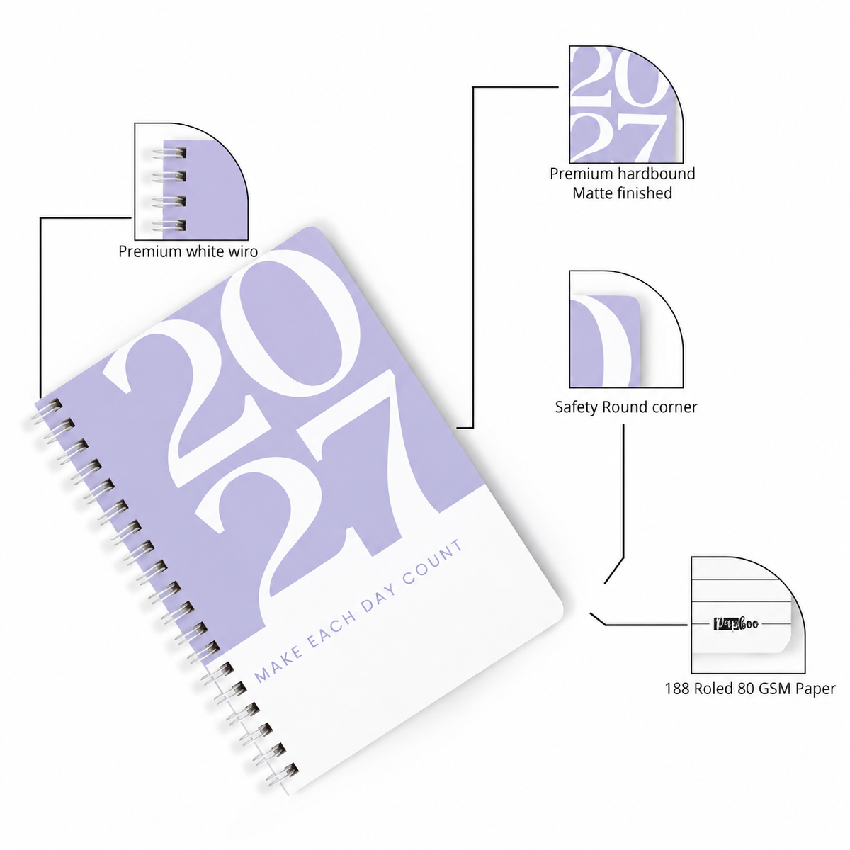 2027 Wiro Hardcover Diary with Calendar  (Purple)