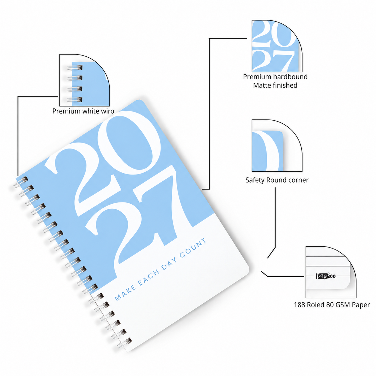 2027 Wiro Hardcover Diary with Calendar  (Blue)