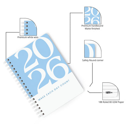 2026 Wiro Hardcover Diary with Calendar  (Blue)