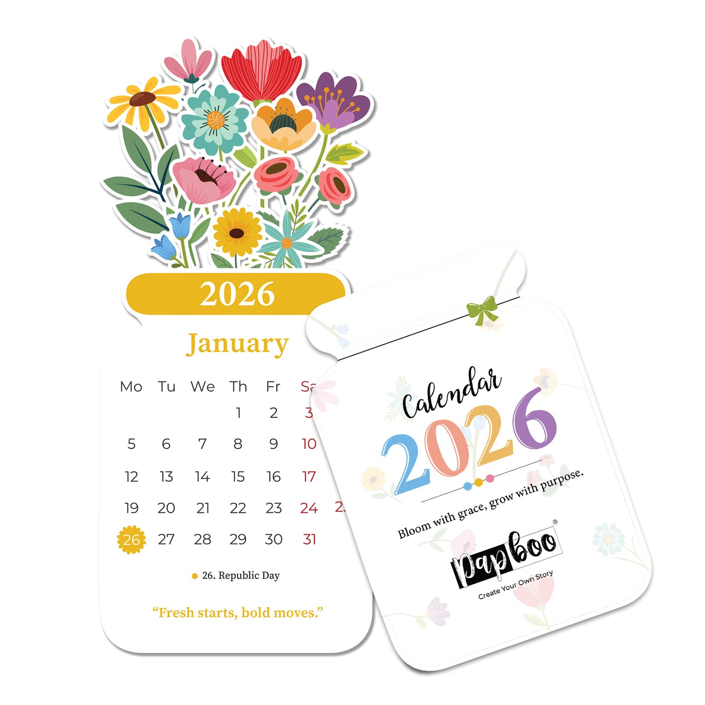 Papboo 2026 Die-Cut Desk Calendar- Flowers