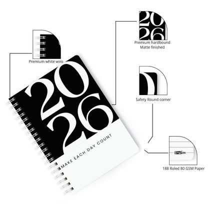 2026 Wiro Hardcover Diary with Calendar  (Black)