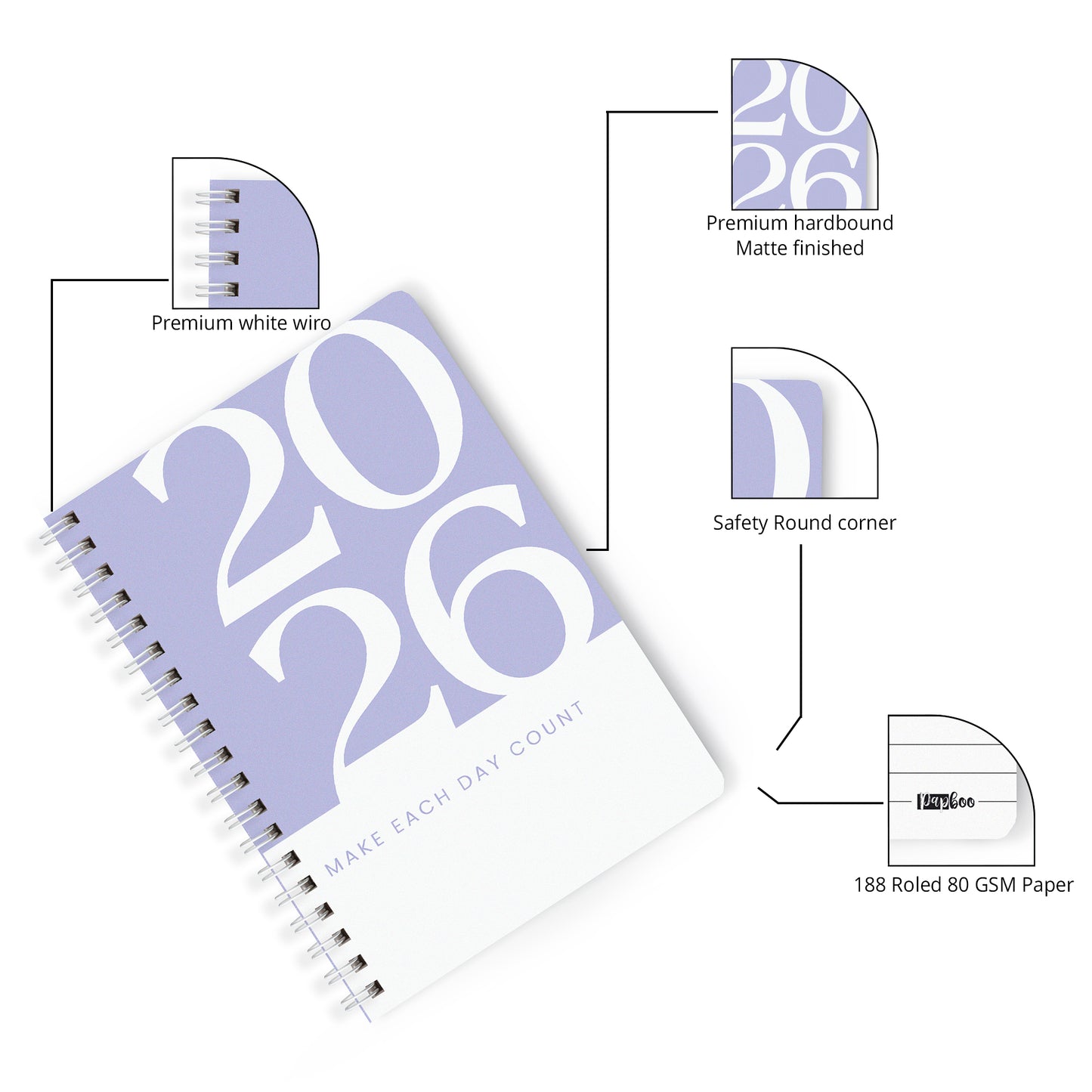 2026 Wiro Hardcover Diary with Calendar  (Purple)