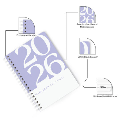 2026 Wiro Hardcover Diary with Calendar  (Purple)