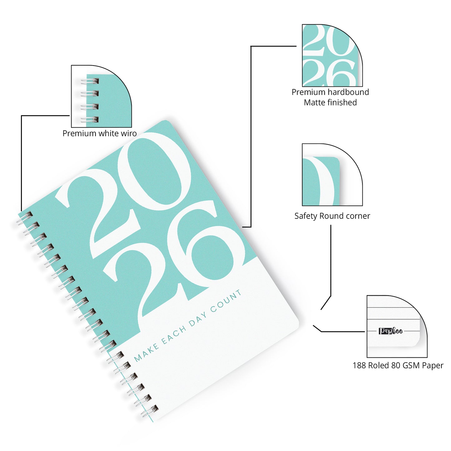 2026 Wiro Hardcover Diary with Calendar  (Tiffany)