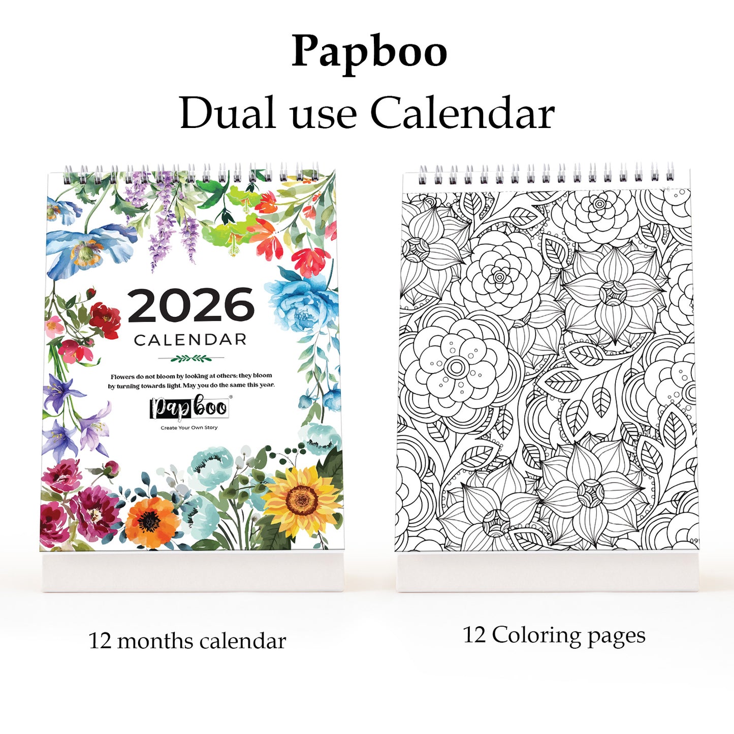 Papboo 2026 Desk Calendar - Art Edition (Floral)