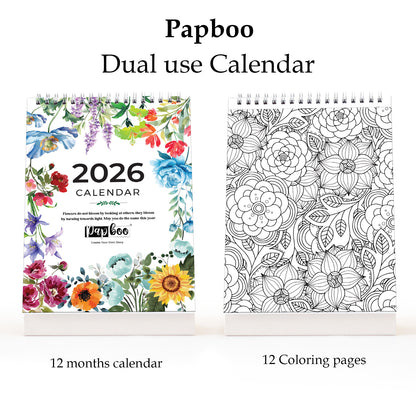Papboo 2026 Desk Calendar - Art Edition (Floral)