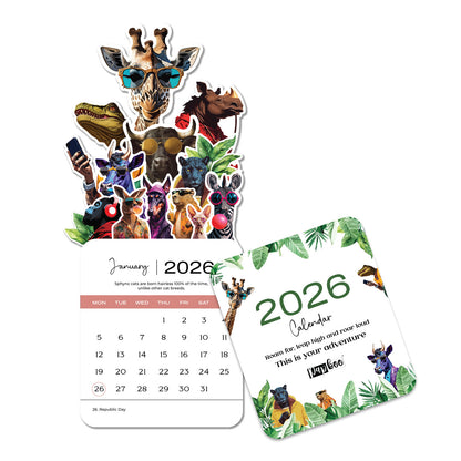 Papboo 2026 Die-Cut Desk Calendar- Animals