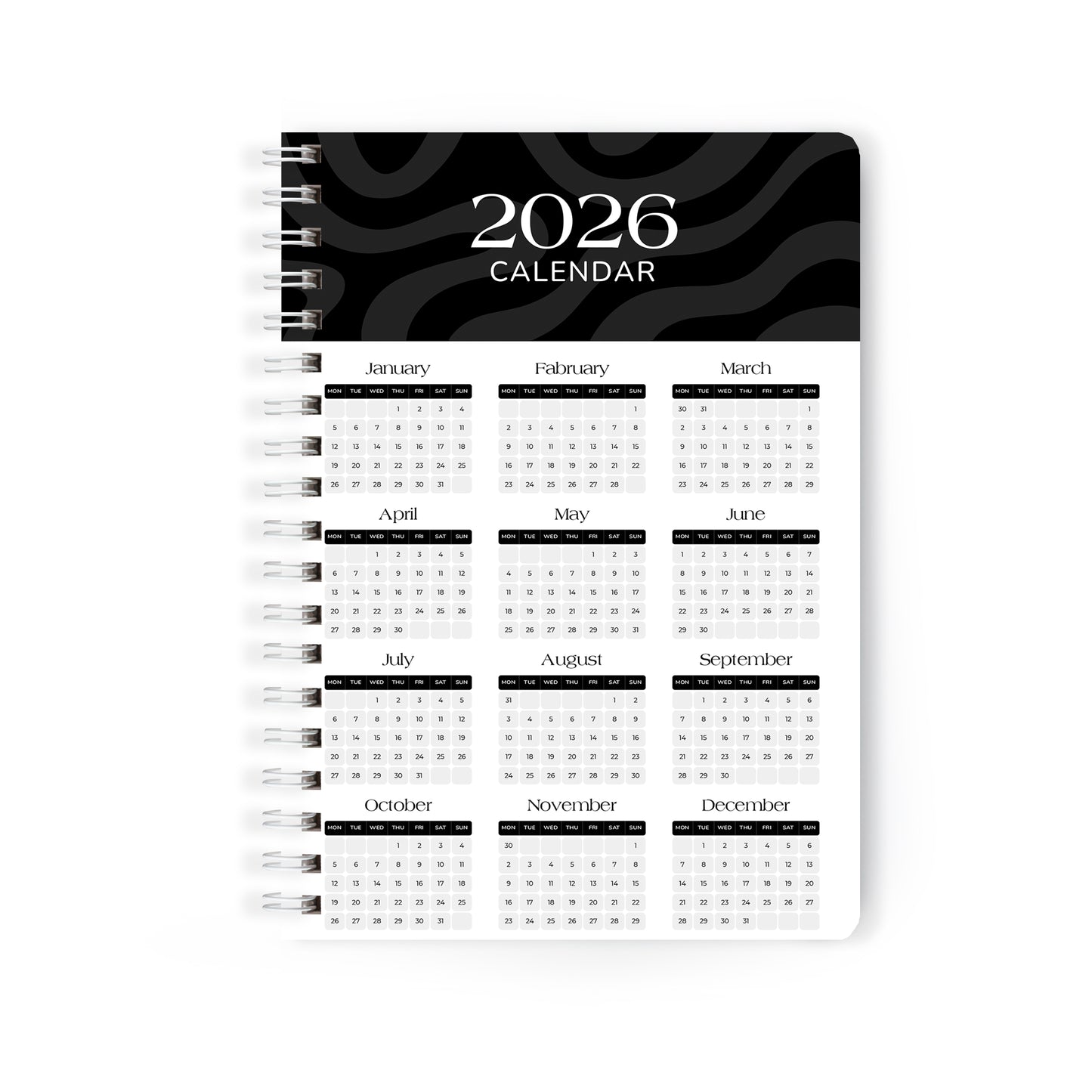 2026 Wiro Hardcover Diary with Calendar  (Black)