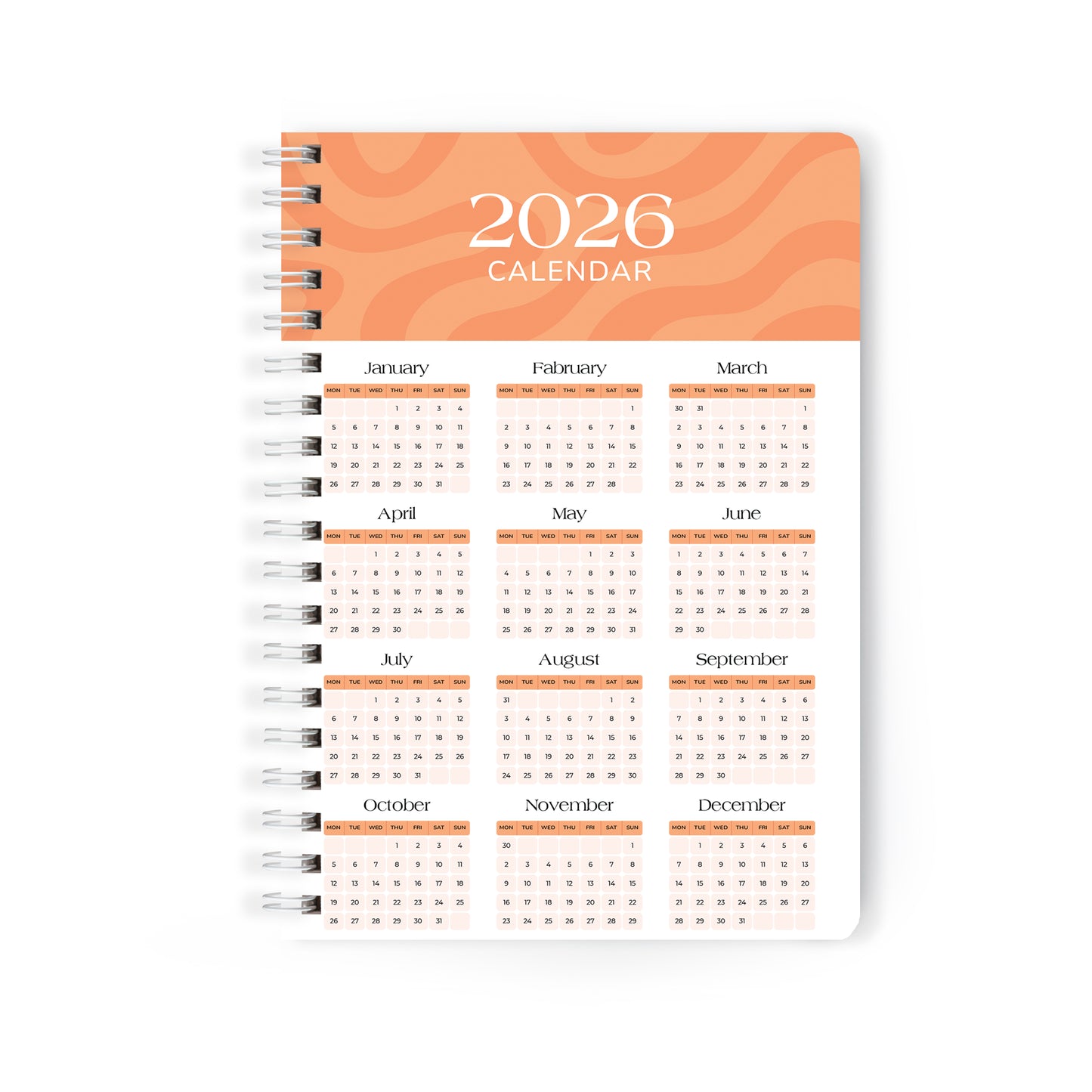 2026 Wiro Hardcover Diary with Calendar  (Orange)