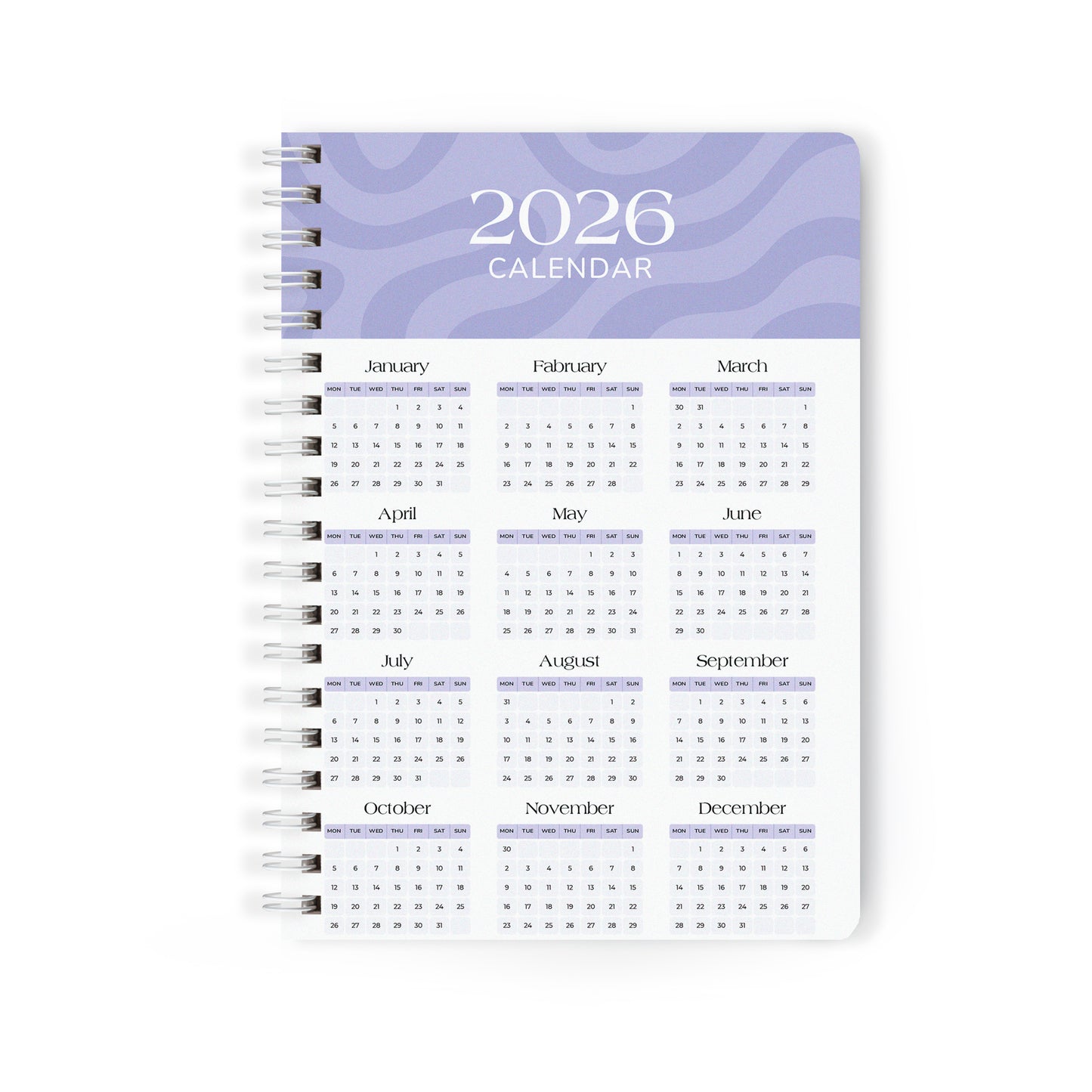 2026 Wiro Hardcover Diary with Calendar  (Purple)