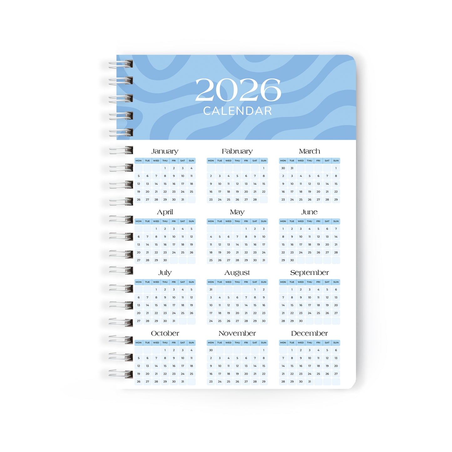 2026 Wiro Hardcover Diary with Calendar  (Blue)