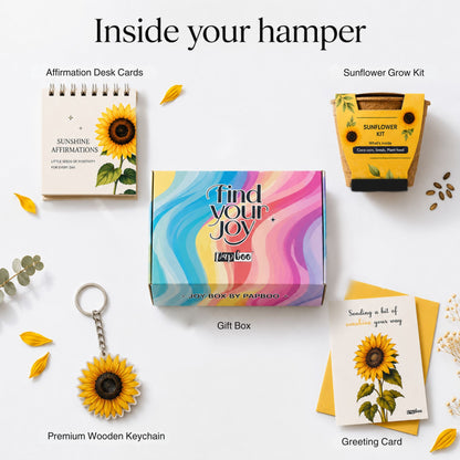 Papboo Sunflower Gift Box | Beautiful Gift Box with MDF Sunflower Keychain, Affirmation Cards, Coco Pot Growing Kit & Greeting Card