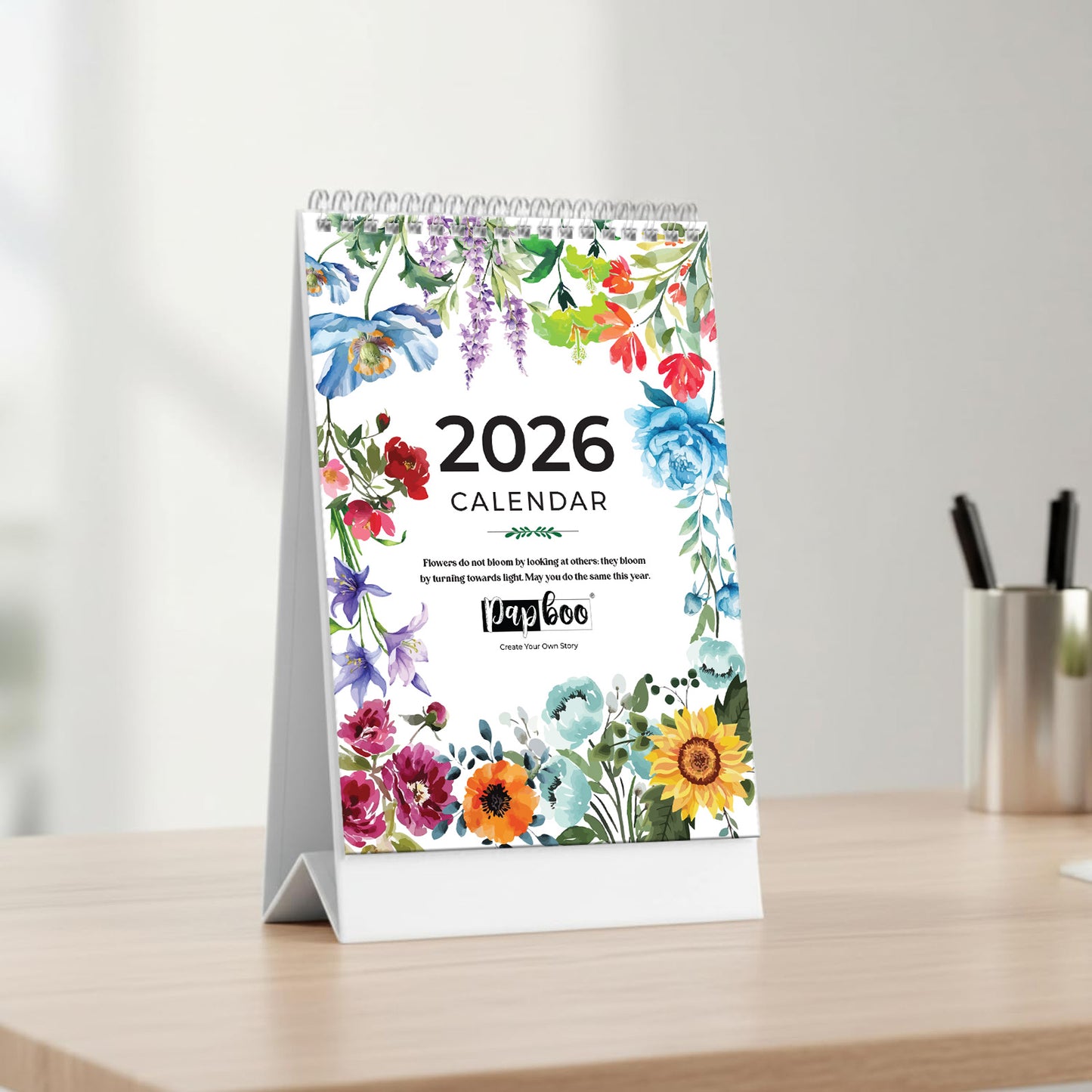 Papboo 2026 Desk Calendar - Art Edition (Floral)