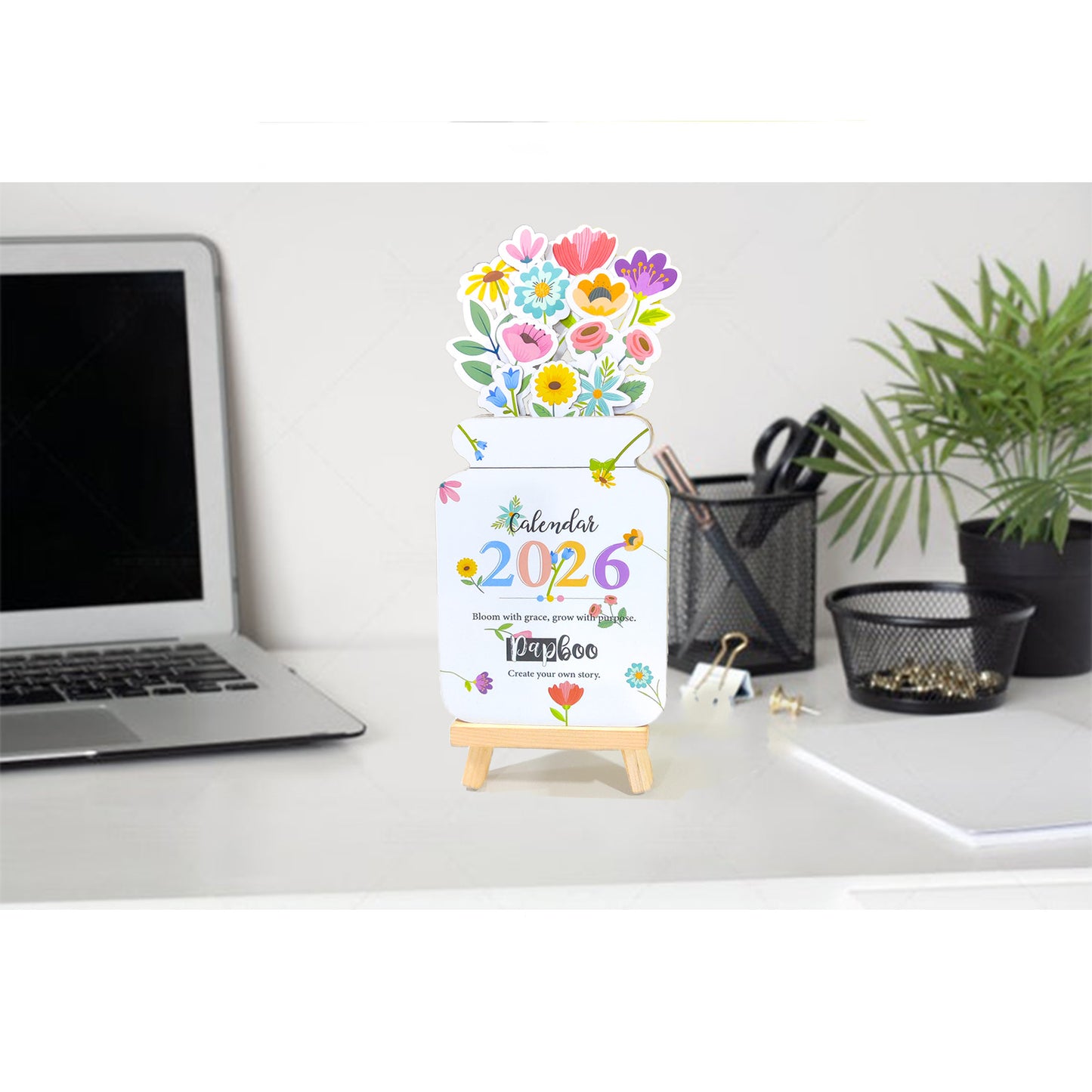 Papboo 2026 Die-Cut Desk Calendar- Flowers