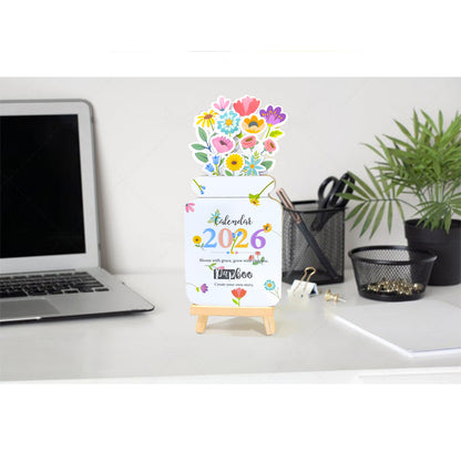 Papboo 2026 Die-Cut Desk Calendar- Flowers