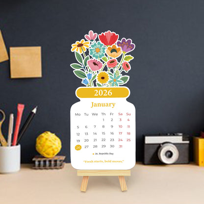 Papboo 2026 Die-Cut Desk Calendar- Flowers