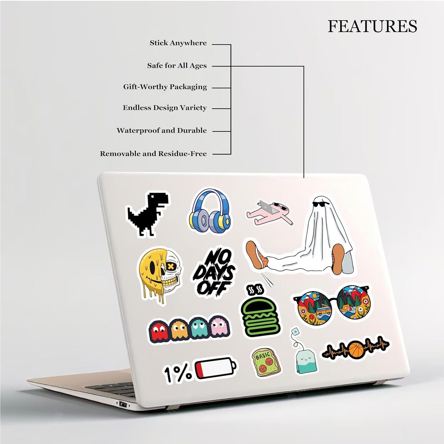 Reusable Waterproof Vinyl Stickers Glossy Finished for Decoration Laptop Mobile Scrapbook Car Bike Almira(Pack of 100)