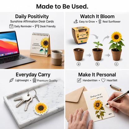 Papboo Sunshine Gift Box | Beautiful Gift Box with MDF Sunflower Keychain, Affirmation Cards, Coco Pot Growing Kit & Greeting Card