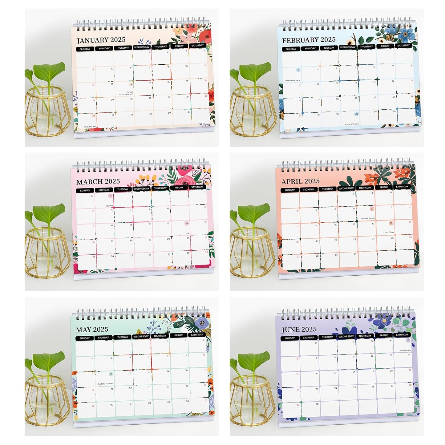 2025 Desk Calendar With To-do List Planner and Sticker Sheet - Floral