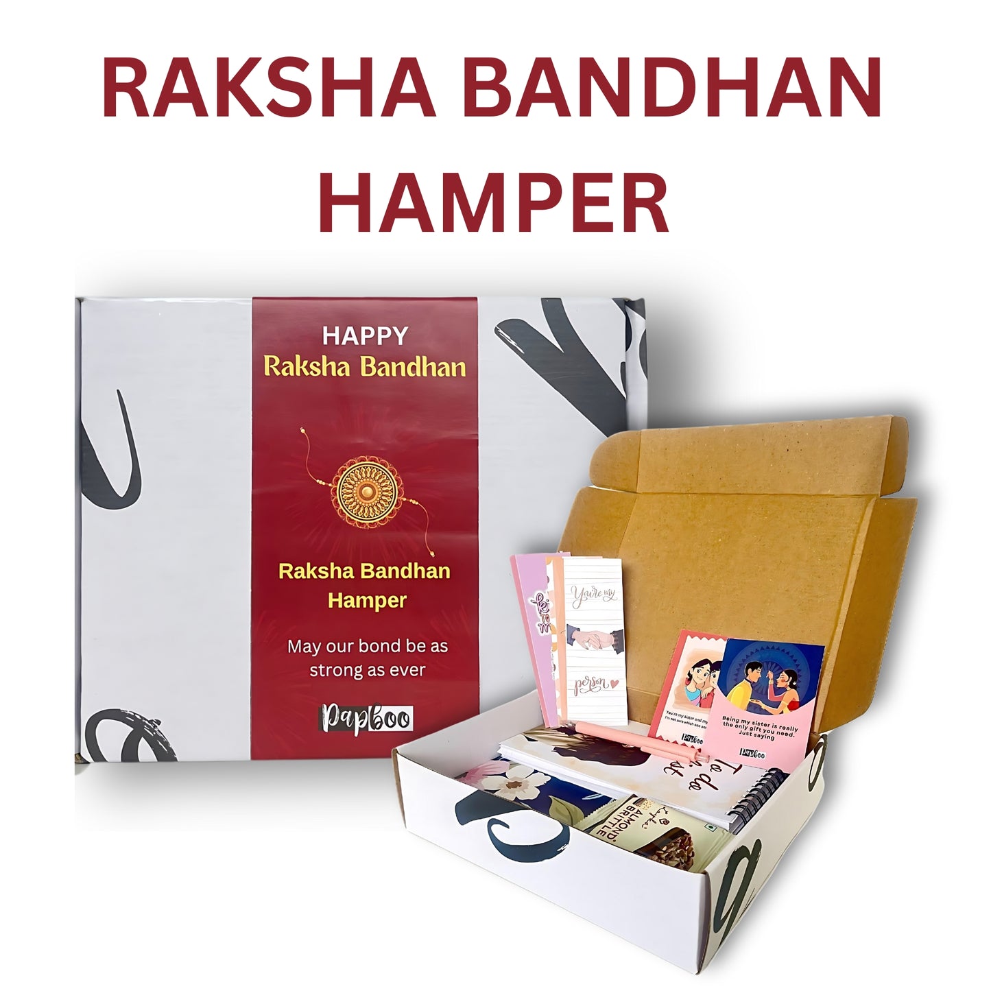 Papboo Raksha Bandhan Hamper For Sister With 1 Brownie Bar, 1 Hardcover Diary, 1 To DO list, 1 Pen, 5 Bookmark, 2 Rakhi Cards