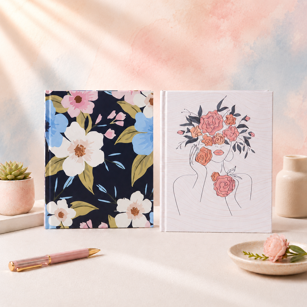 Flower W & Dark Floral combo-Hardbound Dairy