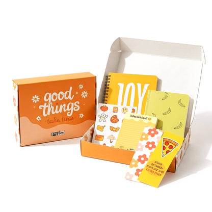 Papboo Stationery Hamper Gift Set | A5 Dot Grid Journal, A6 Plain Notebook, Tear-Off Notepad, Stickers & 2 Bookmarks | Premium Stationery Kit for Journaling, Study, Office, Birthday & Return Gifts(Yellow)