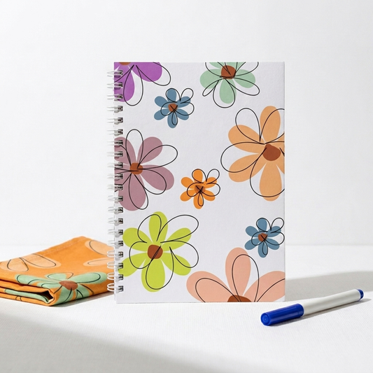 White floral Re-writable Notebook