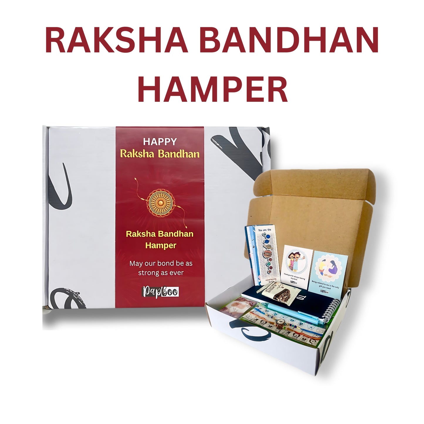 Papboo Raksha Bandhan Hamper For Brother With Rakhi Tilak,1 Brownie Bar, 1 Hardcover Diary, 1 To DO list, 1 Pen, 5 Bookmark, 2 Rakhi Cards