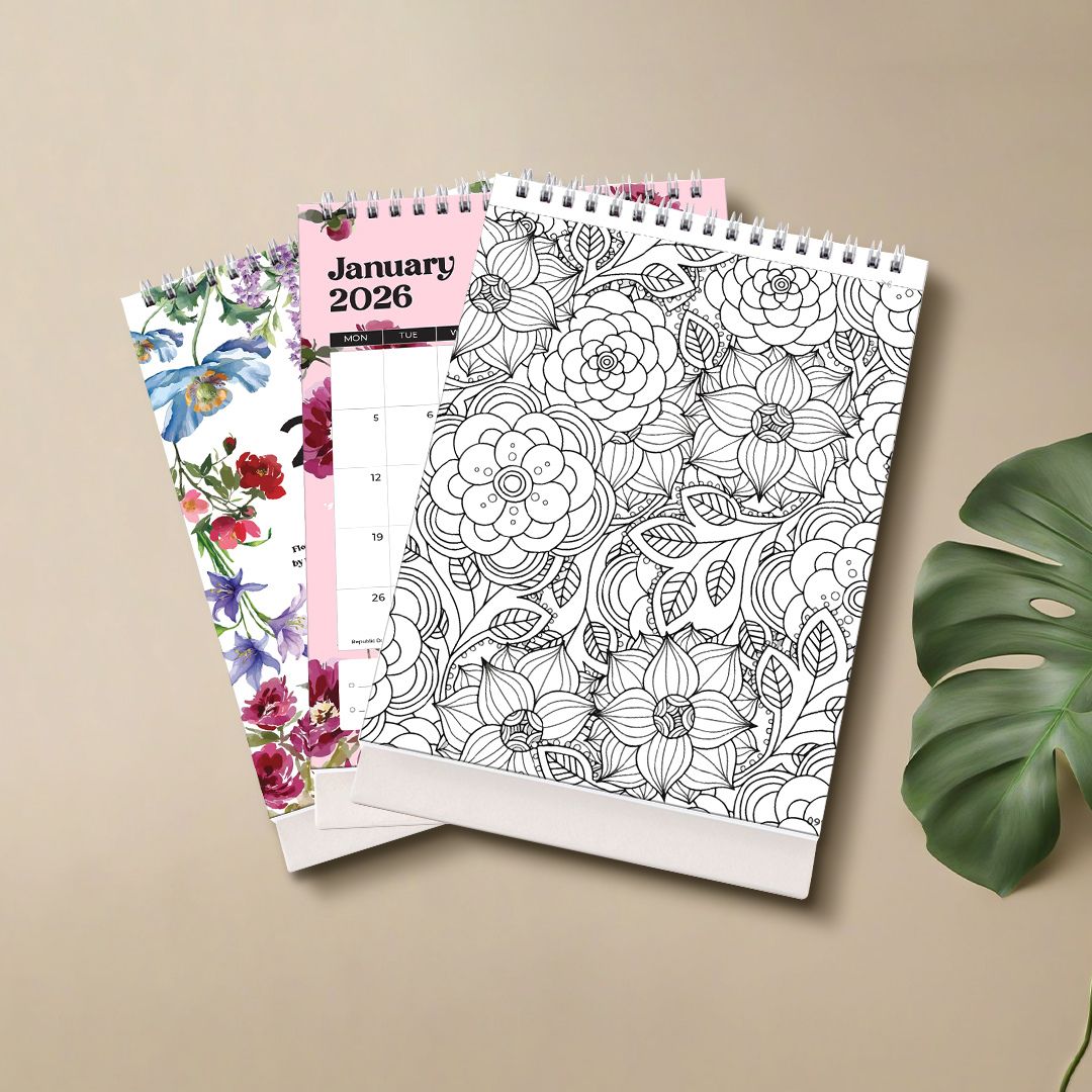 Papboo 2026 Desk Calendar - Art Edition (Floral)