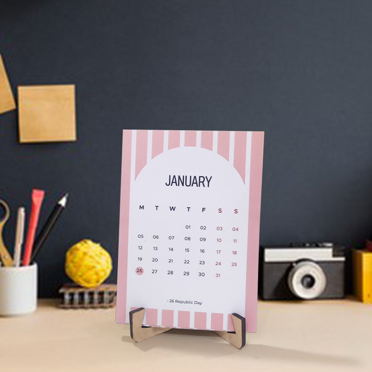 Papboo 2026 Mini Desk Calendar with Stand