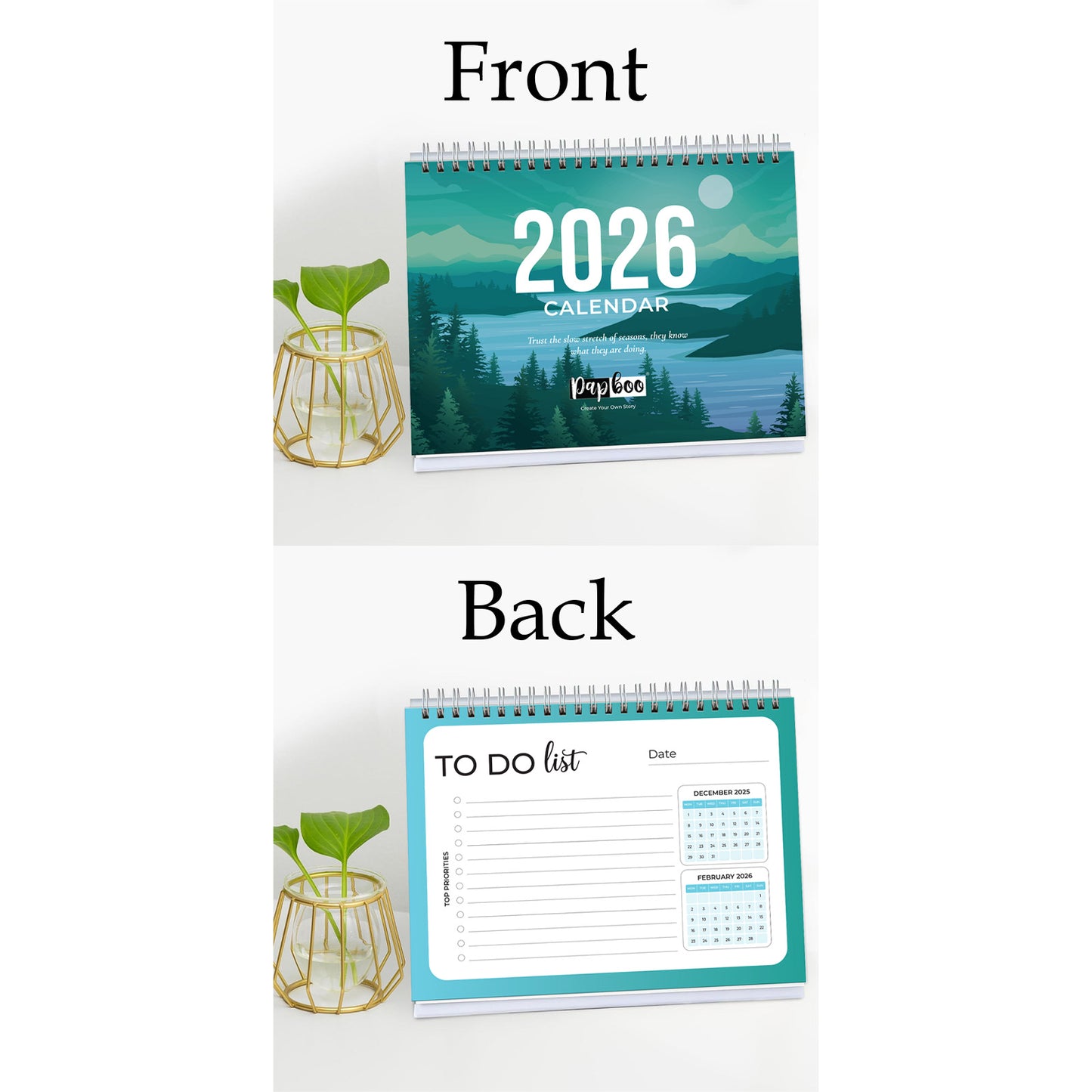 2026 Desk Calendar With To-do List Planner and Sticker Sheet - Landscapes