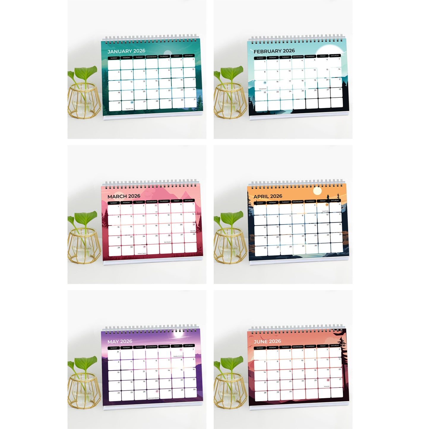 2026 Desk Calendar With To-do List Planner and Sticker Sheet - Landscapes
