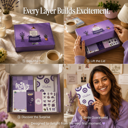 Papboo Stationery Hamper Gift Set | A5 Dot Grid Journal, A6 Plain Notebook, Tear-Off Notepad, Stickers & 2 Bookmarks | Premium Stationery Kit for Journaling, Study, Office, Birthday & Return Gifts(Purple)